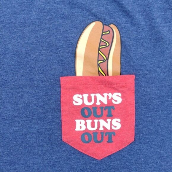 Fifth Sun Blue Short Sleeve Pocket Tee Hot Dog Sun's Out Buns Out Size 2XL - Picture 2 of 6